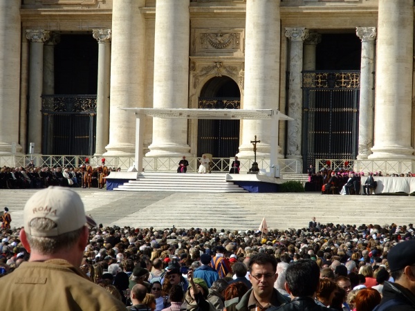 Arrived as the Pope was addressing the crowds.