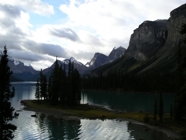 Spirit Island, Maligne Lake, Jasper, Canada. 
The colour is a bit dull here (it's usually a very intense blue) - the clouds came over at the wrong moment: we had ten minutes to enjoy the view before we were herded back to the boat!