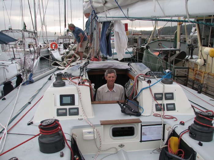 Berthed in Eden Harbour, South Coast NSW, not far from Victorian boarder. Mr K is in the stairwell!! 7.52pm 7th Jan'13