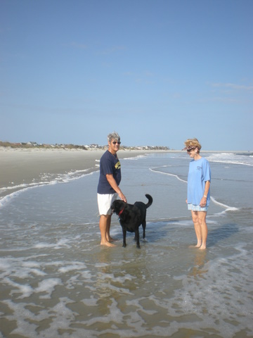 Rob, Kathy and Ebony on the beach