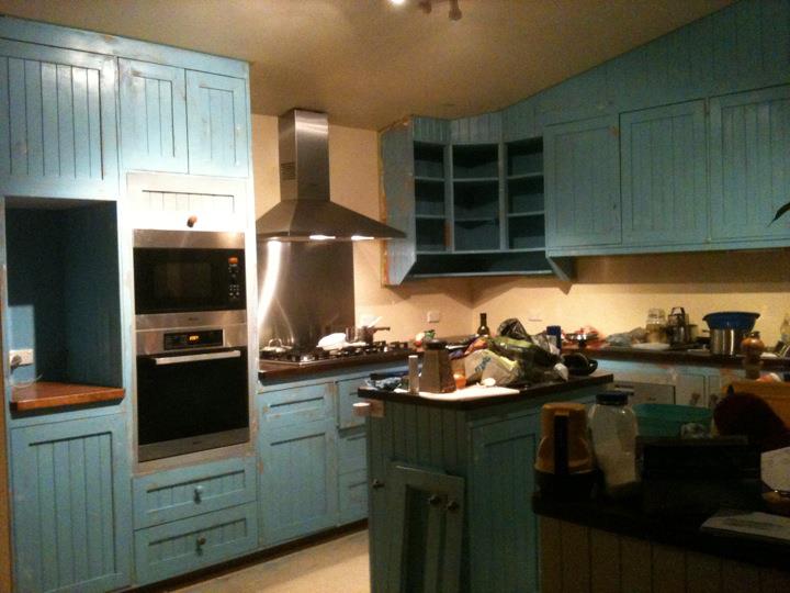 This is the whole kitchen patched and sanded waiting for the final coat. 