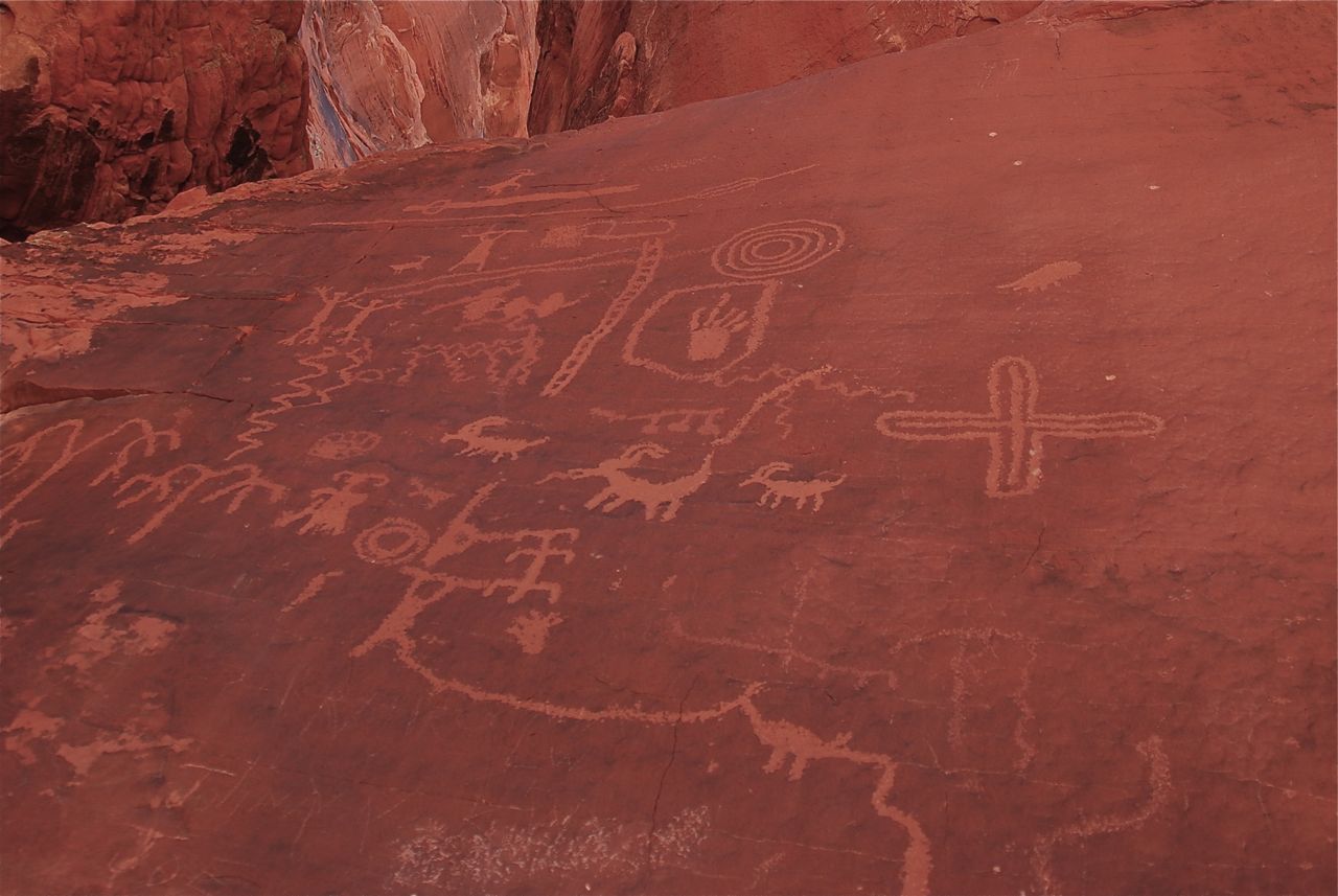 Ancient Native American petroglyphs in the Valley of Fire, Nevada.