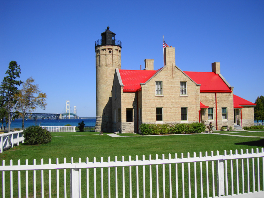 With the Mighty Mac bridge in the background.