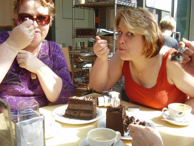 Gail and Liz enjoying their dessert.