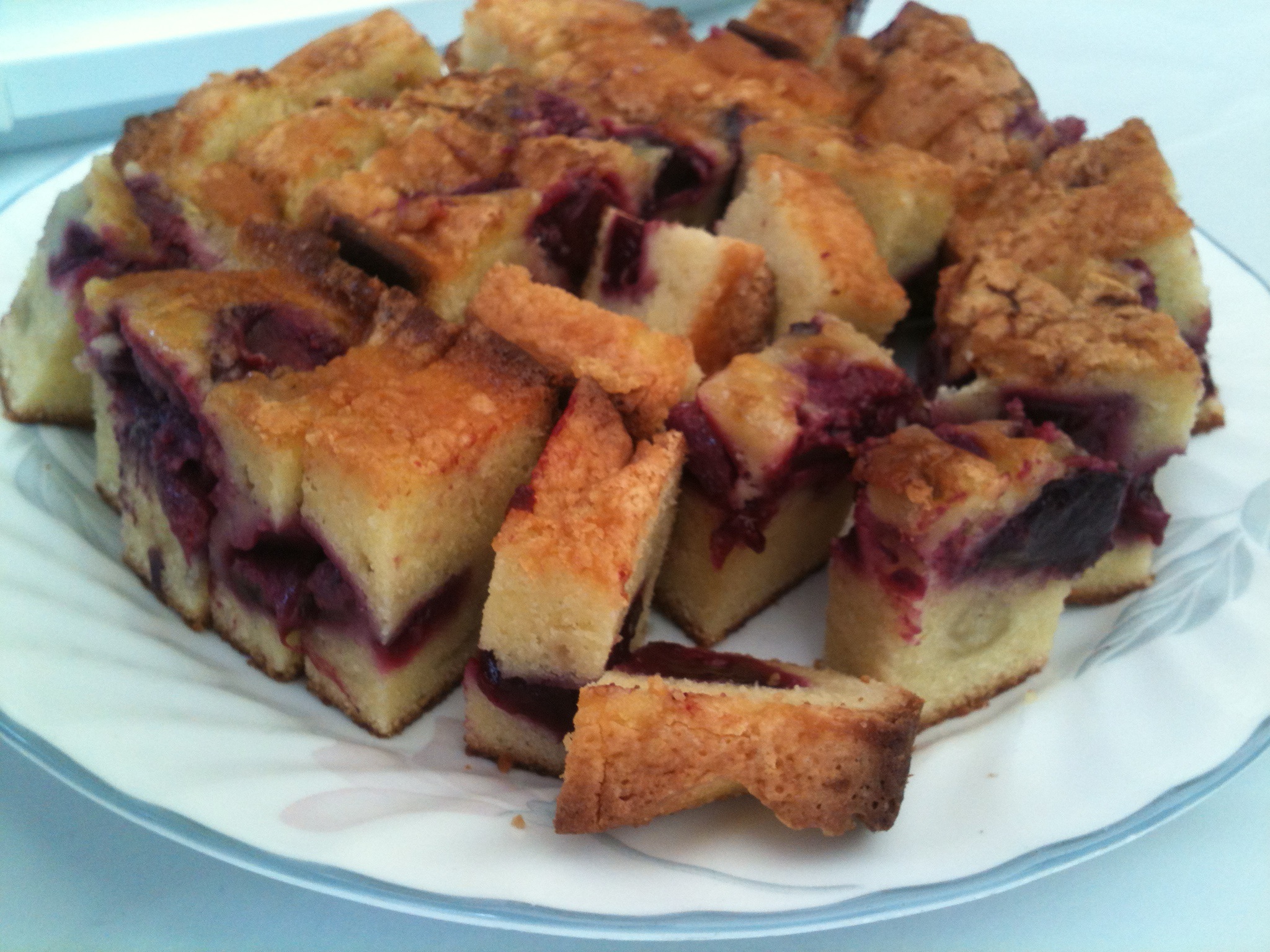 Plums were in season, so I had to bake a dessert for the meet up at Debby's for Kathy and Rob. This recipe is low flour (not low sugar), chiefly almond paste and eggs.