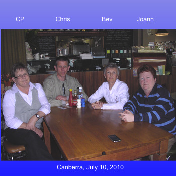 Cath (aka CP), Chris, Bev and Joann at lunch in Canberra, July 10, 2010