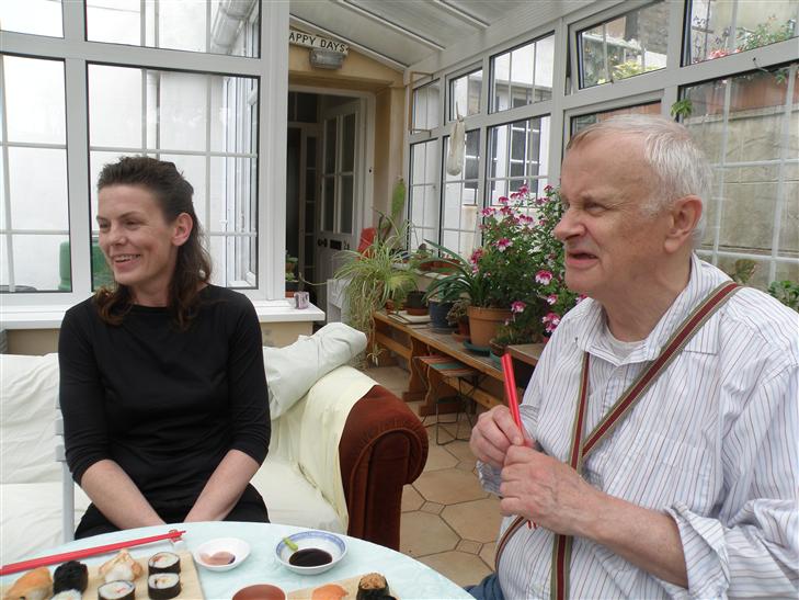 just before we started eating the Sushi. You can see part of his Conservatory behind them. What a wonderful setting to start the meal.