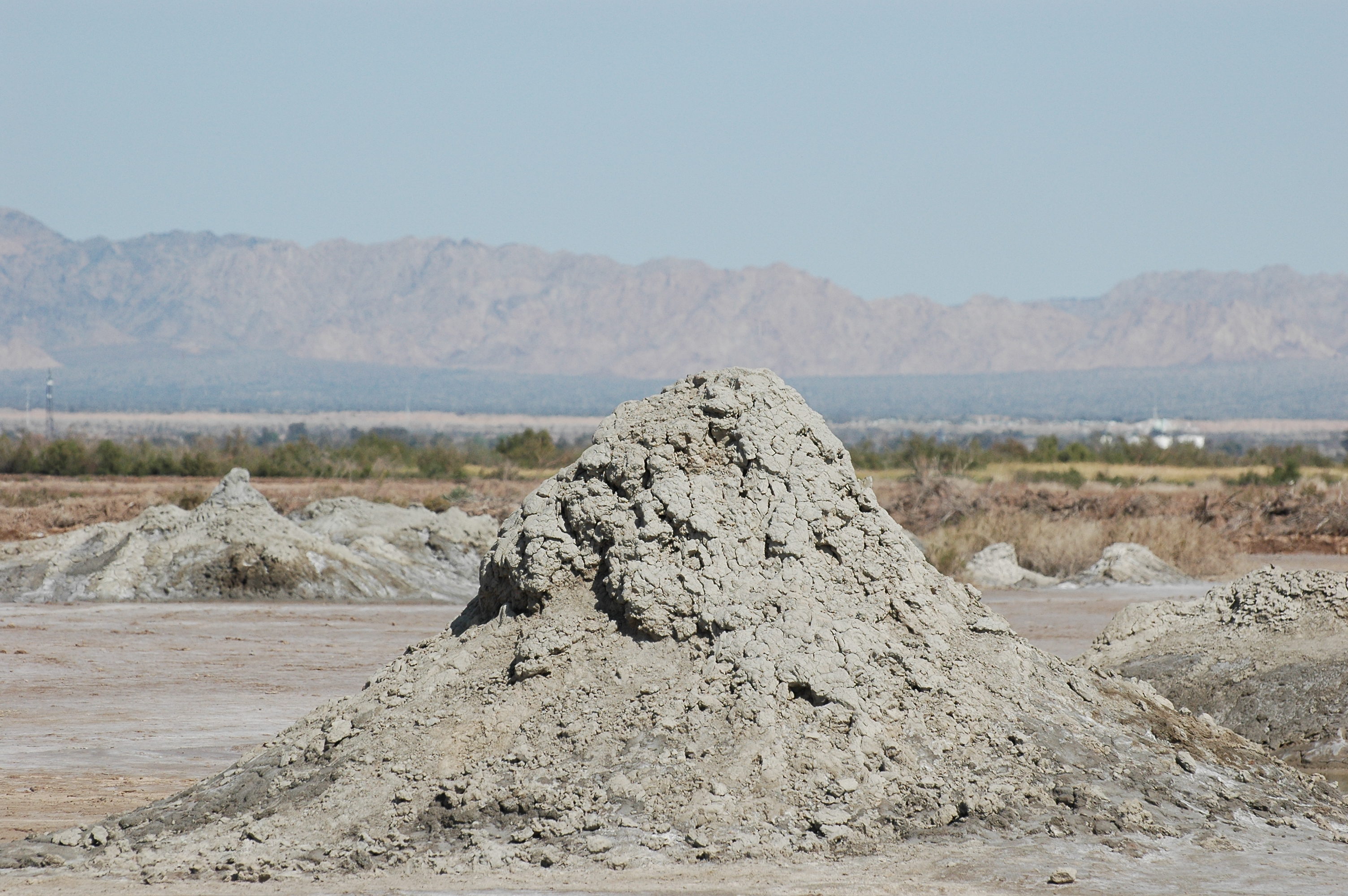 Mud mounds built up by mud pots