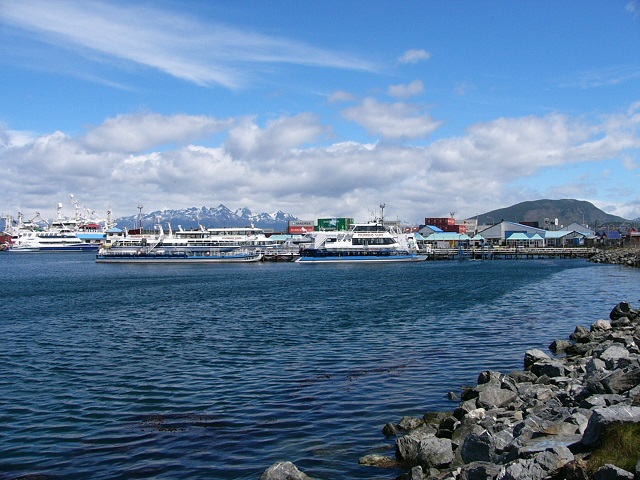 A lot of cruise ships and expedition ships waiting to go to Antarctica and elsewhere. A very busy little port.