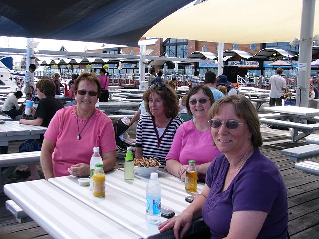 Myself, Mary/Bibra Lake, Colleen/Kelmscott & Rolanda having lunch at the marina (Lyn took the photo)