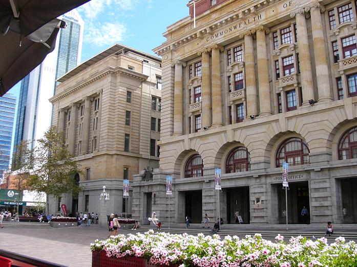 These are the Commonwealth Bank of Australia and the General Post Office in the centre of Perth