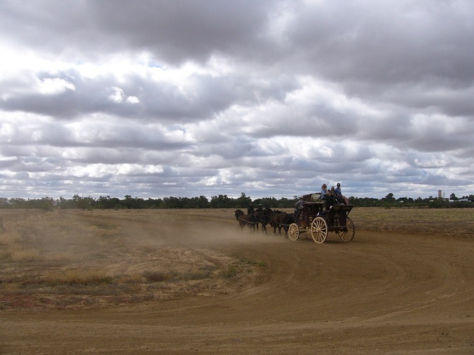 On our Cobb & Co coach in Longreach, in central Queensland, where we stopped for 3 nights