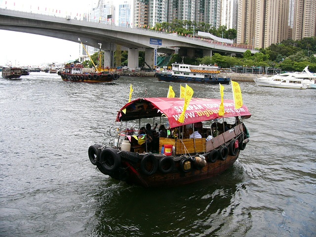 We had a lovely ride around the harbour in this sampan in Hong Kong.