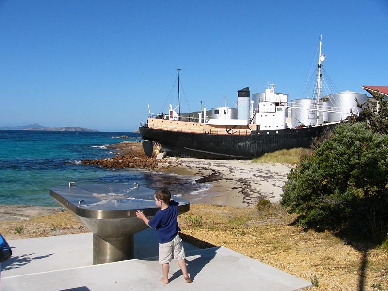 My grandson Johnathan and an old Whale Chaser at the old Whaling Station, Frenchman Bay, Albany