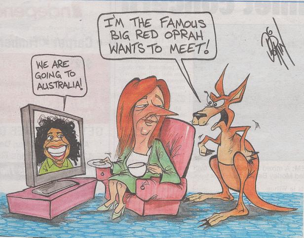 A cartoon in our local paper today.
For those who don't know, the red head lady is our first female Prime Minister, Julia Gillard.