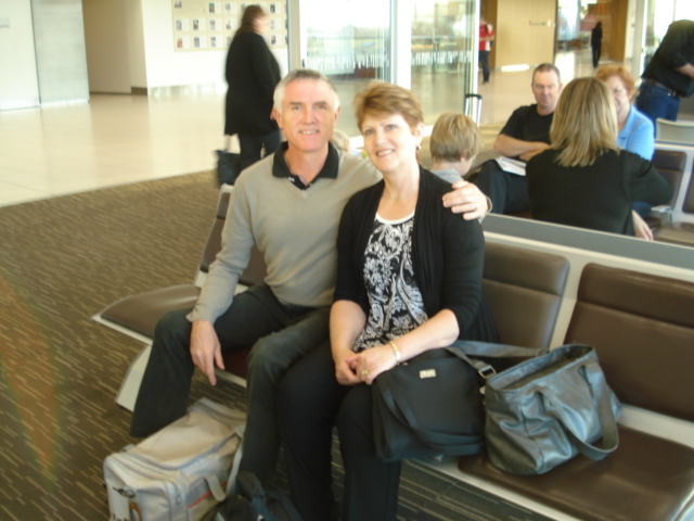 Here we are at Adelaide airport, ready to board our plane for the USA. Margaret got stopped by the metal detector people (which was the first of many such incidents) and she had to explain that it was her titanium artificial hips setting off their alarm. After a thorough frisk, she was allowed through.