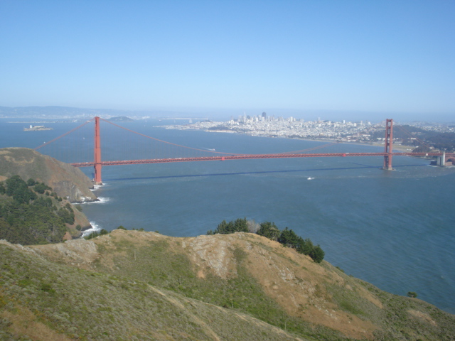 Here's the view from the opposite side. The city of San Francisco is in the background.  Here's a video of the San Francisco fog which rolls down from the hills above (turn speakers on).  http://player.vimeo.com/video/69445362