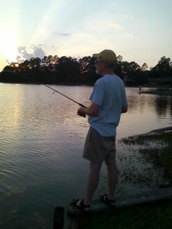 Silverguy fishing at the lake with friends at their n'hood's lake. We don't fish, so this was a special time.