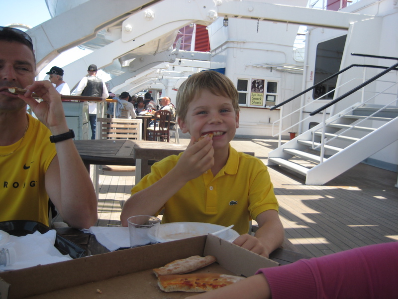 The kids were easily, delightedly brainwashed into eating pizza with their hands!