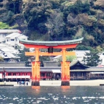 Great Tori Gate with Itsukushima Shrine behind it