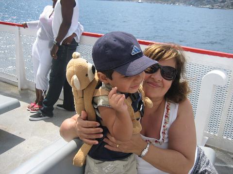 Kevin and his Grandmother in a lovely picture on boat to Catalina Shore.