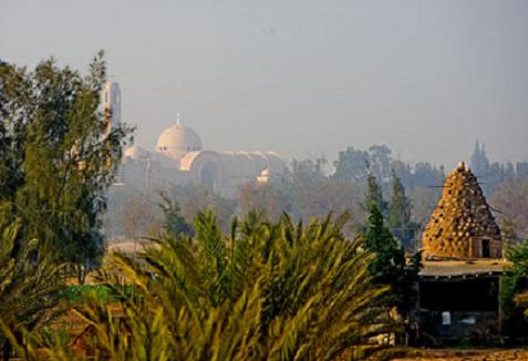 Outer view in early morning of Saint Bishoy Monstary in Wadi El Natrun Egypt.