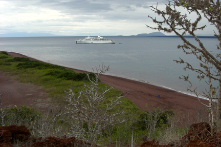 Our ship off one of the islands.  Sometimes it was quite a trip to get to the beach.