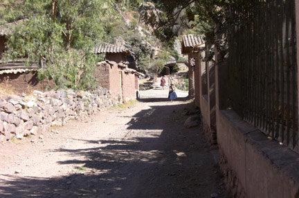 Street outside of the school. The bus followed several cows down this road. No passing! 